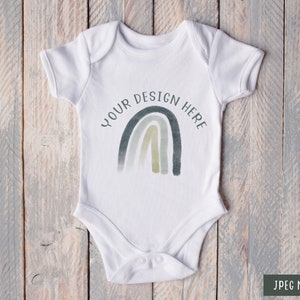 Baby Vest Bodysuit Mockup, White Baby Vest Mock Up, Baby Romper Flat Lay, Babygrow Minimal Rustic Styled Photography, JPEG Digital Mock-up