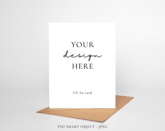 Minimal US A2 (4.25 x 5.5 inch) Standing Portrait Greeting Card Mockup, PSD Mock Up With Smart Object Layer & JPEG Digital Mock-up Download