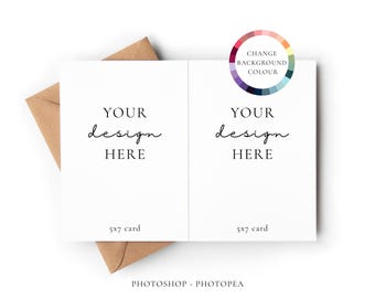 Minimal 5x7 Open Greeting Card Mockup With Changeable Background Colour, PSD Smart Object Layer and JPEG Digital Mock-up Download