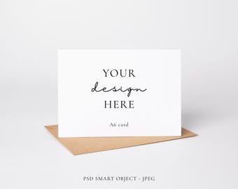 Minimal A6 (5.8 x 4.1 in) Standing Landscape Greeting Card Mockup, PSD Mock Up With Smart Object Layer & JPEG Digital Mock-up Download