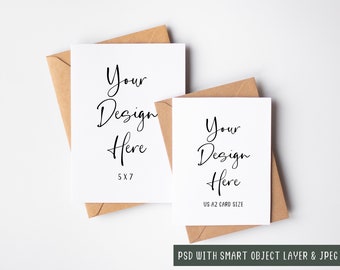 Multiple Greeting Card Mockup Portrait, 5x7 & US A2 Sized Overlain Card Mock Up, PSD Smart Object Layer and JPEG Digital Mock-up Download