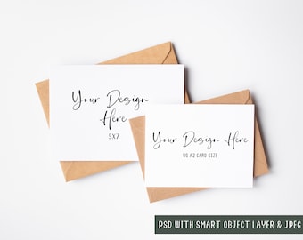 Multiple Greeting Card Mockup Landscape, 7x5 & US A2 Sized Overlain Card Mock Up, PSD Smart Object Layer and JPEG Digital Mock-up Download