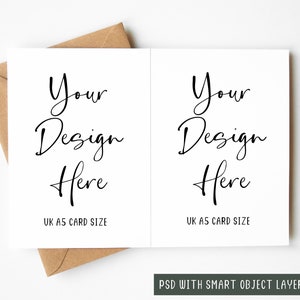 Minimal UK A5 Open Greeting Card Mockup Portrait, Display Message Inside Card, PSD Smart Object Layer et JPEG Digital Mock-up Download