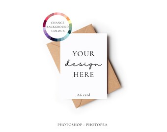 Minimal Portrait A6 4.1x5.8in Greeting Card Mockup With Changeable Background Colour, PSD Mock Up With Smart Object Layer, Mock-up Download