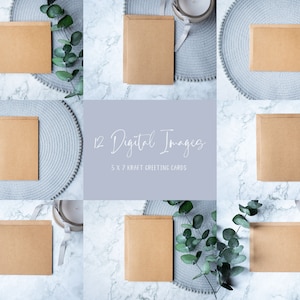 12 Kraft Tarjetas de Felicitación Maquetas Kraft Sobre Digital Maqueta 5x7 Tarjeta de Cumpleaños Digital Mock Up Wedding Invitation Papelería JPEG Descargar