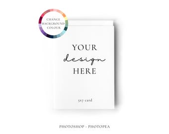 Minimal Portrait 5x7 White Greeting Card Mockup With Changeable Background Colour, PSD Mock Up With Smart Object Layer, Mock-up Download