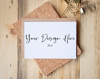 7x5 Landscape White Greeting Card Mockup With Kraft Envelope, Birthday Card Digital Mock-up, Wedding Invitation Mock Up, JPEG Download