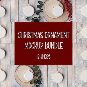 12No. Christmas Ornament Mockups, Holiday White Ceramic Round Bauble Mock-up Bundle, Festive Decoration Mock Up, JPEG Instant Download