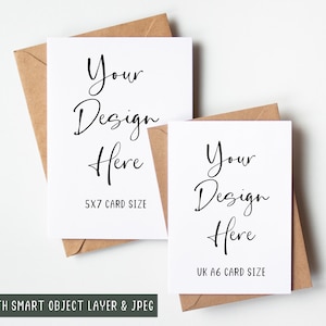 Meerdere wenskaart mockup portret, 5x7 & A6 formaat Overlain Card Mock Up, PSD Smart Object Layer en JPEG digitale mock-up download