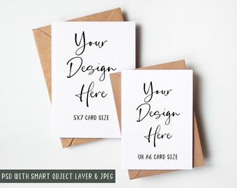 Multiple Greeting Card Mockup Portrait, 5x7 & A6 Sized Overlain Card Mock Up, PSD Smart Object Layer and JPEG Digital Mock-up Download