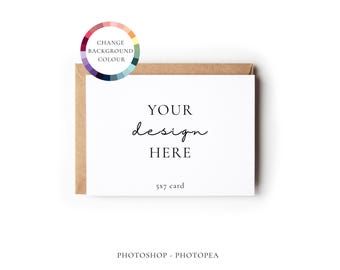5x7 Landscape Greeting Card Mockup, Changeable Background (PSD Download)