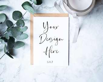 White Greeting Card Mockup Kraft Envelope Digital Mock-up Birthday Card Mock Up Wedding Invitation Stationery Thank You Card JPEG Download