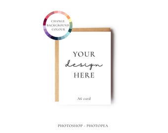 A6 Greeting Card Mockup, Portrait PSD with Changeable Background (Mock-up Download)