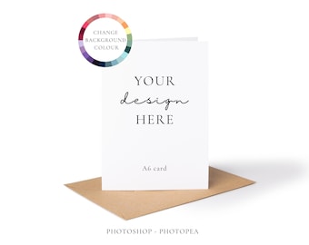 Mockup di biglietto d'auguri A6, sfondo modificabile, mockup PSD (download digitale)