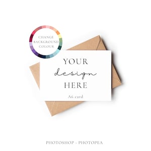 A6 Grußkarte Mockup, veränderbarer Hintergrund, PSD Smart Objekt (Digitaler Download)