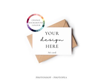 A6 Greeting Card Mockup, Changeable Background, PSD Smart Object (Digital Download)