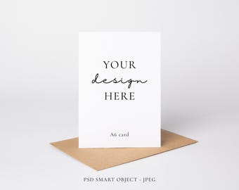 Minimal A6 (4.1 x 5.8 in) Standing Portrait Greeting Card Mockup, PSD Mock Up With Smart Object Layer & JPEG Digital Mock-up Download