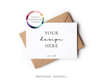 5x7 Greeting Card Mockup, Changeable Background (PSD Mock Up)