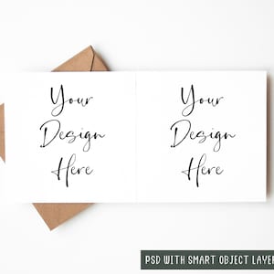 Minimal Square Open Grußkarte Mockup Portrait, Display Message Inside Karte, PSD Smart Object Layer und JPEG Digital Mock-up Download