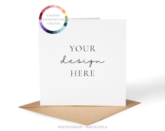 Minimal Standing Square Greeting Card Mockup With Changeable Background Colour, PSD Mock Up With Smart Object Layer, Mock-up Download