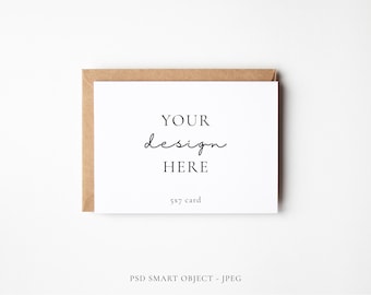 Minimal 7x5 Greeting Card Mockup With Landscape Kraft Envelope, PSD Smart Object Layer and JPEG Digital Mock-up Download