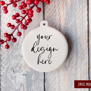 Christmas Ornament Mockup, Round White Ceramic Holiday Bauble Digital Mock-up, Festive Decoration Mock Up, JPEG Download