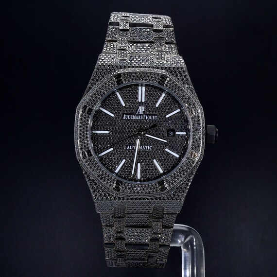 Iced out shop black diamond watch
