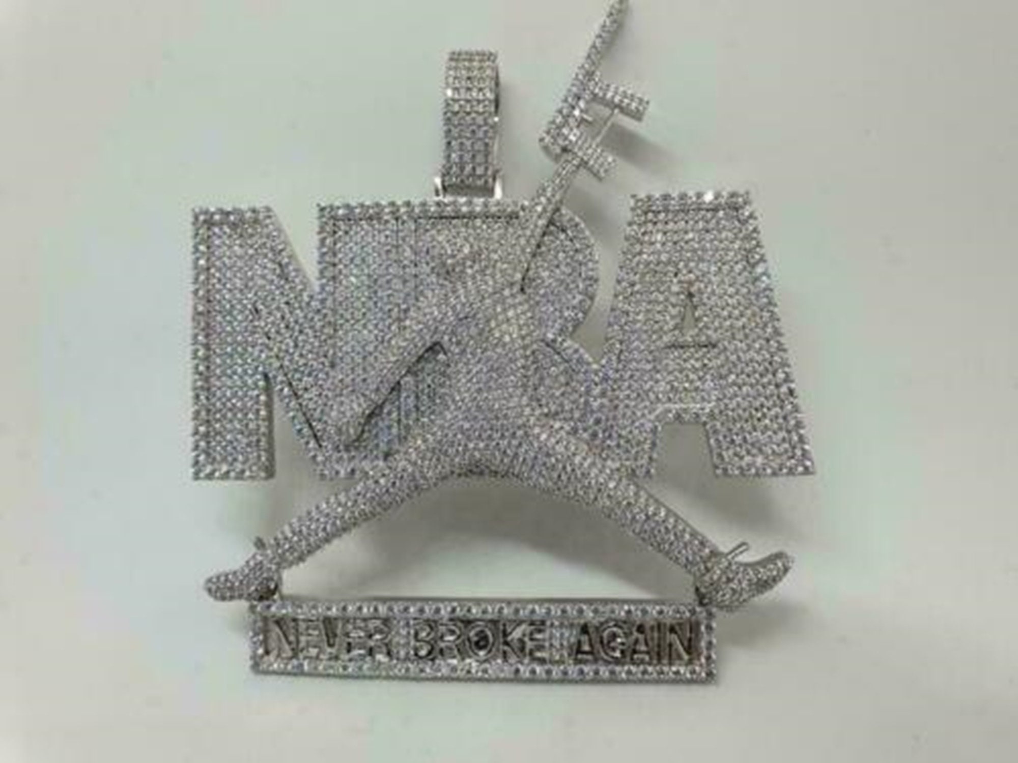 NBA YOUNGBOY 4KT PENDANT SILVER MIAMI CUBAN LINK CHAIN NECKLACE RAP ICED  BLING