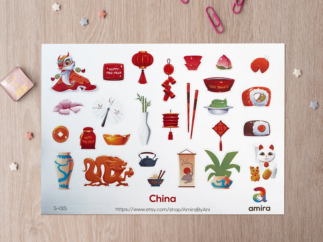 China Stickers, China Set Stickers, Planner, Checklist, Chinese ...