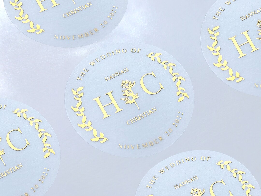 Wedding Transparent Stickers With Foil, Personalized, Wedding Seal Stickers, Envelope Seals With
