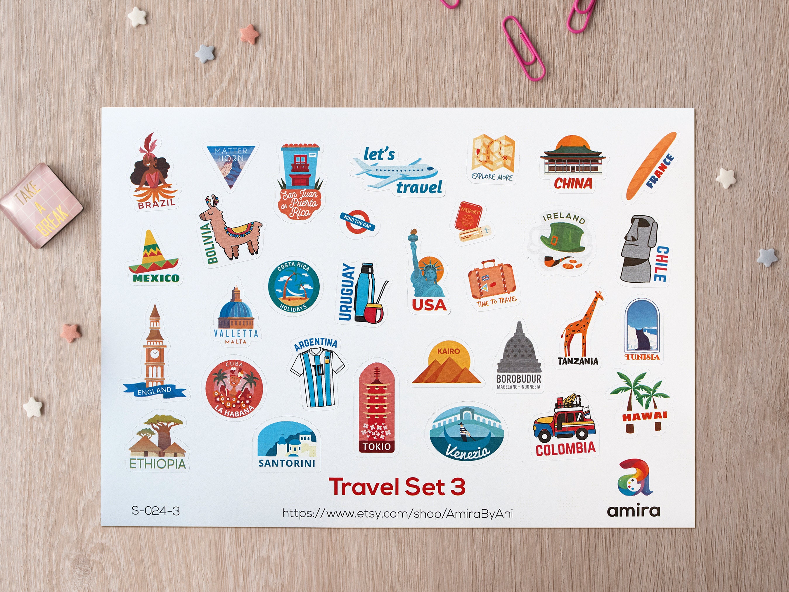 60 Travel Stamp Sticker Set for Journaling, Diary and Scrapbooking  Decoration 