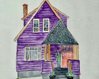 Cute Purple Cottage 12x18 Illustation