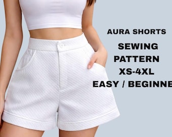 High Waist Linen Shorts Sewing Pattern | Side Pockets (PDF Pattern)/ XS-4XL/ Instant Download
