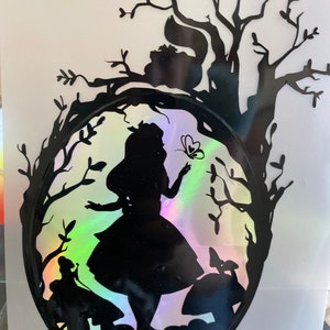 Alice in Wonderland decal for windows or craft rainbow holographic vinyl small version