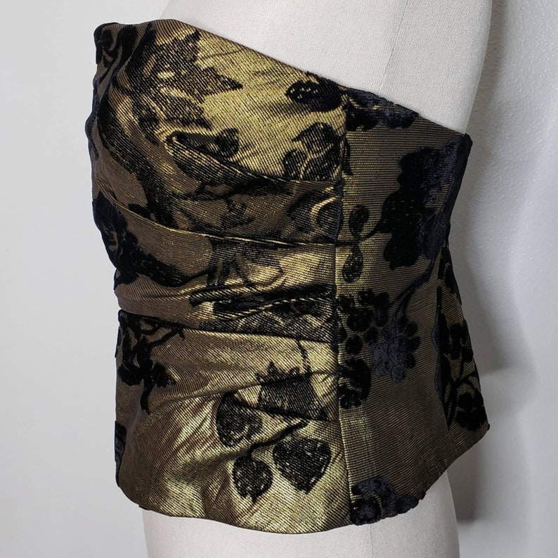 RARE Vintage Kay Unger Gold Silk Blend Black Floral Corset - Etsy