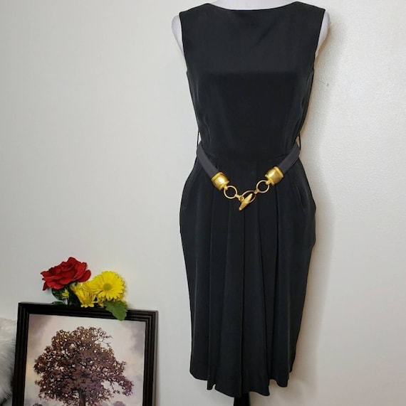 Vintage Dana Buchman LBD Black Wrap Dress Silk