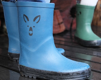 Kids Wellies Blue Waterproof Rubber Rain Boots, Kangaroo Mud Boots, Youth Waterproof Galoshes, Childrens Gardening Gumboots