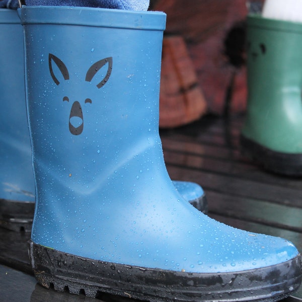 Kids Wellies Blue Waterproof Rubber Rain Boots, Kangaroo Mud Boots, Youth Waterproof Galoshes, Childrens Gardening Gumboots