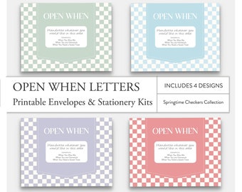 PRINTABLE Open When Letters Bundle, Deployment Letters, College Gift, Long-Distance, Boyfriend Gift, Valentine, Springtime Checkers, 4-Pack