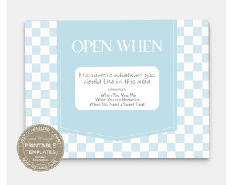 PRINTABLE Open When Letters & Envelopes Kit, Deployment Letters, College Gift, Long-Distance, Boyfriend Gift, Valentine, Light Blue Checkers