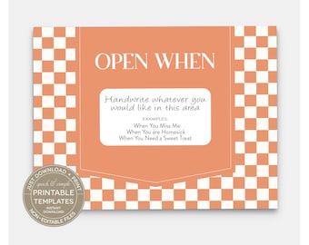 PRINTABLE Open When Letters & Envelopes, Deployment Letters, College Gift, Long-Distance, Boyfriend Gift, Valentine Gift, Orange Checkers