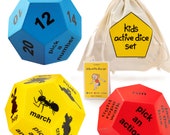 Kids fitness and movement dice set. Play fun active games. 3 x 12-sided foam activity cubes - a great toy suitable for indoors and outdoors.