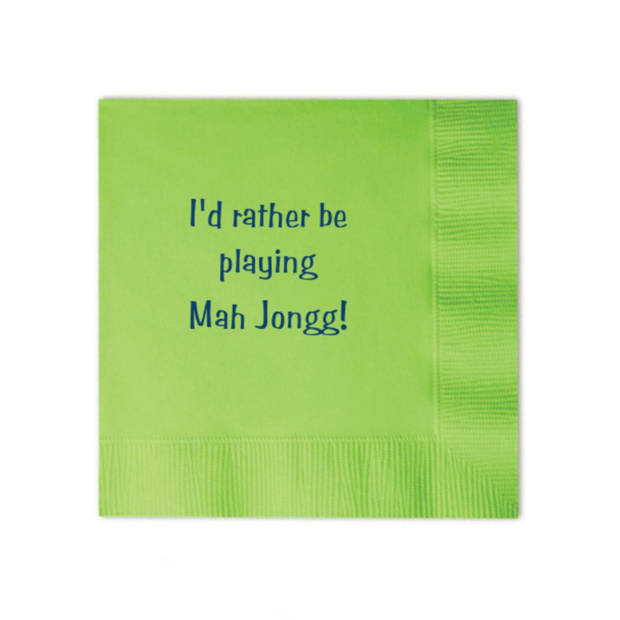 Mah Jongg Napkins, I'd Rather Be Playing Mah Jong, Mahj Game Day, Lime Green Party Napkins Etsy