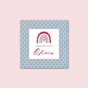 Personalized PRINTABLE Pink and Blue Valentine, Baked with love by Tag or Sticker, Valentine Treat Tag
