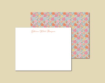 Personalized Floral Pattern Notecards, Personalized Stationery Set