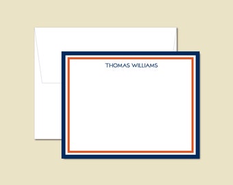 Navy and Orange Personalized Notecard, Stationery Set, Graduation Gifts