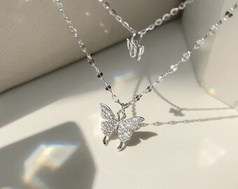 Snake or Ball Chain Necklace Sterling Silver Plated Finish Small Enameled Butterfly Pendant on a Sterling Silver Cable Snake or Ball Chain Necklace Sterling Silver Plated Finish Small Enameled Butterfly Pendant on a Sterling Silver Cable