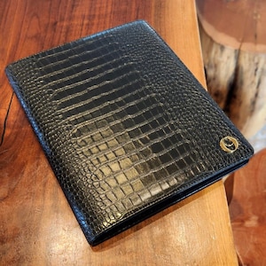 Black A4 Croc Leather Padfolio Cover | PU Vegan Leather Planner | Refillable A4 Pad Cover | Black Croco Leather