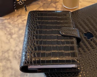 Mini HP Black Croc Leather Cover | Premium Vegan Leather | Fits Mini Happy Planner