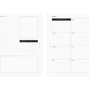 Planificador de 12 meses impreso, tamaño A5, sin fecha, con diseño de panel, lista de tareas y registro de hábitos, compatible con la agenda LV GM y Filofax tamaño A5.